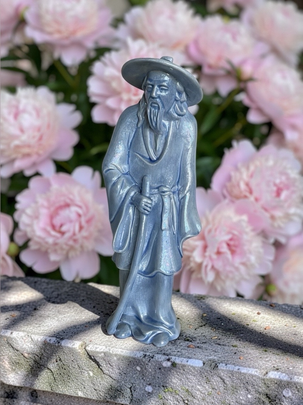 Arnel Style Glazed East Asian Elder Scholar Figurine, MCM Zen Decor